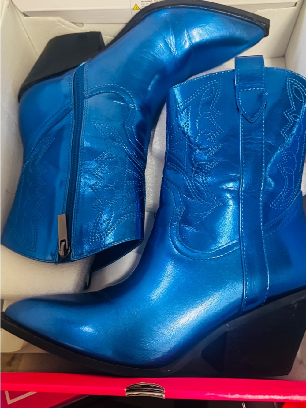 Metallic Blue Western Ankle Boots